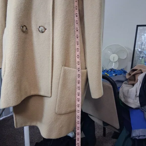 Alfred Dunner Beige Double Breasted Wool Blend Peacoat - Size 14